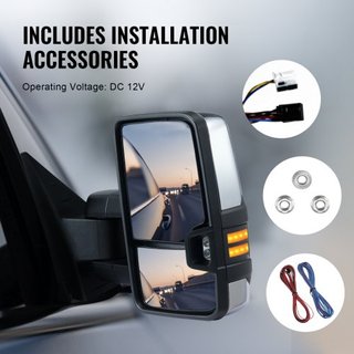 Espejos de Remolque, Juego de Par Izquierdo y Derecho para Chevrolet Silverado (2003-2007)/GMC/Cadillac, Espejo de Remolque Calentado con Señal de Luz, Control Manual Telescópico Plegable, Calenta...