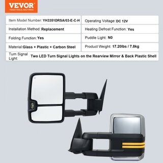Espejos de Remolque, Juego de Par Izquierdo y Derecho para Chevrolet Silverado (2003-2007)/GMC/Cadillac, Espejo de Remolque Calentado con Señal de Luz, Control Manual Telescópico Plegable, Calenta...