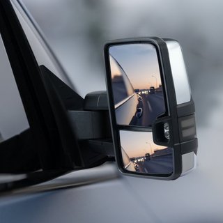 Espejos de Remolque, Juego de Par Izquierdo y Derecho para Chevrolet Silverado (2003-2007)/GMC/Cadillac, Espejo de Remolque Calentado con Señal de Luz, Control Manual Telescópico Plegable, Calenta...