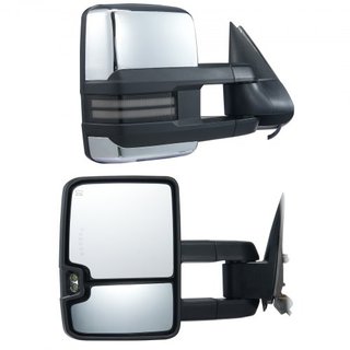 Espejos de Remolque, Juego de Par Izquierdo y Derecho para Chevrolet Silverado (2003-2007)/GMC/Cadillac, Espejo de Remolque Calentado con Señal de Luz, Control Manual Telescópico Plegable, Calenta...
