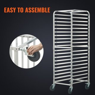 Estante para Pan, Estantes de Panadería Comerciales de 20 Niveles con Ruedas de Freno, Carro de Almacenamiento de Aluminio para Bandejas de Media y Tamaño Completo, Estante de Velocidad para Cocin...