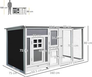 Gallinero Exterior con Techo Impermeable, Área de Correr, Zona de Nidificación, Madera, 160X75X80Cm