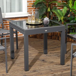 Mesa de Jardín Extensible de 80/160X80X75 Cm, Mesa de Comedor Extensible para 4-6 Personas Rectangular de Aluminio con Tapa de Vidrio Templado, para Patio, Terraza, Balcón, Negra