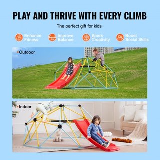 Domo de Escalada, Domo Geométrico de 8FT con Tobogán, para Niños de 3 a 9 Años, Gimnasio Jungle que Soporta 600LBS y Fácil Montaje, con Agarre para Escalar, Equipamiento de Juego para Niños en Int...