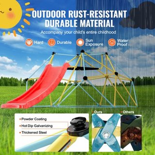 Domo de Escalada, Domo Geométrico de 8FT con Tobogán, para Niños de 3 a 9 Años, Gimnasio Jungle que Soporta 600LBS y Fácil Montaje, con Agarre para Escalar, Equipamiento de Juego para Niños en Int...