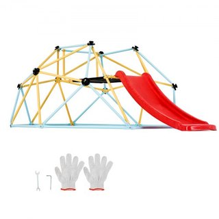 Domo de Escalada, Domo Geométrico de 8FT con Tobogán, para Niños de 3 a 9 Años, Gimnasio Jungle que Soporta 600LBS y Fácil Montaje, con Agarre para Escalar, Equipamiento de Juego para Niños en Int...