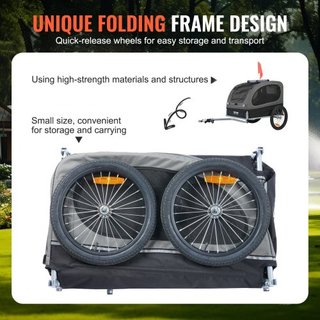 Remolque para Perros, Soporta hasta 88 lbs, Carrito para Mascotas, Transportador de Bicicleta, Marco Plegable Fácil con Ruedas de Liberación Rápida, Acoplador Universal para Bicicleta, Reflectores...