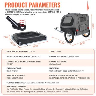 Remolque para Perros, Soporta hasta 88 lbs, Carrito para Mascotas, Transportador de Bicicleta, Marco Plegable Fácil con Ruedas de Liberación Rápida, Acoplador Universal para Bicicleta, Reflectores...