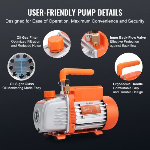 Bomba de Vacío AC de 186W (1/4 HP) 267 L/min (4.5 CFM) y Juego de Manómetro, Bomba de Vacío Rotativa de Un Solo Etapa HVAC, Kit de Refrigerante A/C con Bolsa de Transporte de Manguera de Tres Colo...