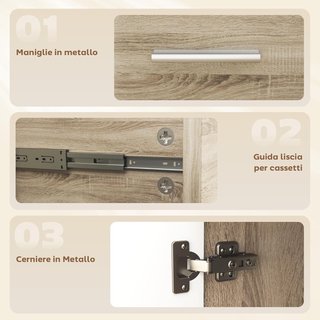 Aparador de Salón Con 3 Armarios Y 2 Cajones, Aparador Moderno Ahorra Espacio Con Estante Regulable en Madera, 106X35X76 Cm, Color Madera