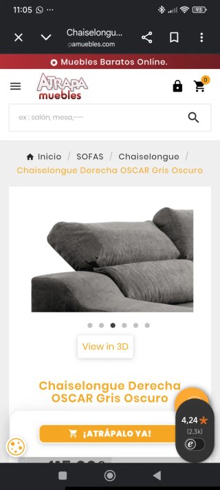 Chaiselongue Gris OSCAR Derecha