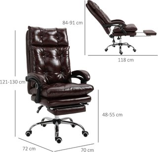 Silla de Oficina Ergonómica Presidencial de Piel Sintética, Sillón de Oficina Giratorio con Altura Ajustable, Reclinable 135° y Reposapiés Extraíble para Estudio y Escritorio, Marrón