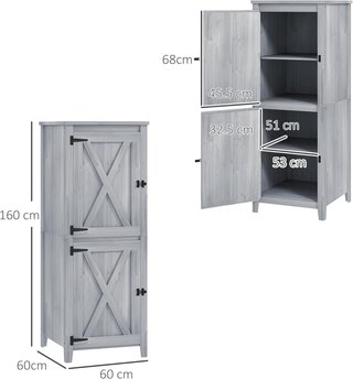 Caseta De Jardín De Madera De Abeto Con Base Elevada, 2 Armarios Y 2 Estantes Extraíbles, Armario De Jardín Para Terraza Y Patio, 60X60X160 Cm, Gris Claro