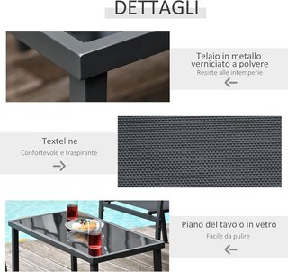 Salón De Jardín, Set De 4 Piezas Con 1 Mesa, 2 Sillas De Jardín Y 1 Banco De Metal, Negro