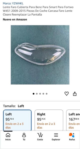 Cubierta Lente Faro Smart Fortwo W451