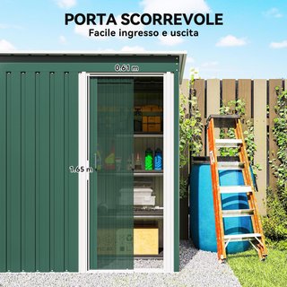 Caseta De Jardín 1.16M² de Acero Galvanizado, Cobertizo de Jardín Con Techo Inclinado y Puerta Corredera Bloqueable, Cobertizo Para Herramientas, 163X89X182 Cm, Verde