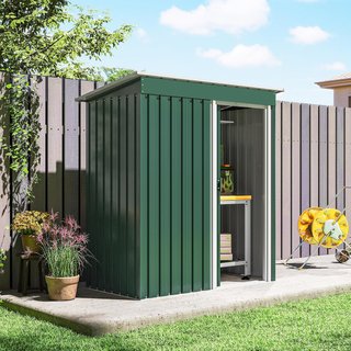 Caseta De Jardín 1.16M² de Acero Galvanizado, Cobertizo de Jardín Con Techo Inclinado y Puerta Corredera Bloqueable, Cobertizo Para Herramientas, 163X89X182 Cm, Verde