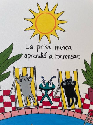 Lámina Original A4 Gatos Piscina Naif