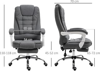 Silla De Oficina Ergonómica Reclinable Con Reposapiés Retráctil, Sillón De Oficina Giratorio Con Altura Ajustable, Respaldo Alto Y Apoyabrazos, En Tela, Gris