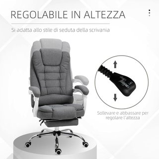 Silla De Oficina Ergonómica Reclinable Con Reposapiés Retráctil, Sillón De Oficina Giratorio Con Altura Ajustable, Respaldo Alto Y Apoyabrazos, En Tela, Gris