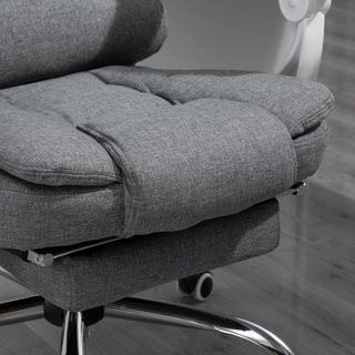 Silla De Oficina Ergonómica Reclinable Con Reposapiés Retráctil, Sillón De Oficina Giratorio Con Altura Ajustable, Respaldo Alto Y Apoyabrazos, En Tela, Gris