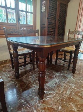 Mesa comedor y 6 sillas madera y cristal
