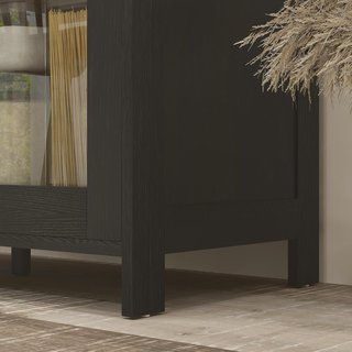 Mueble de Despensa de Cocina con 9 Estantes Regulables, Con Puertas de Vidrio y Base Elevada, Mueble de Cocina de Madera, 76X36X160 Cm, Negro y Color Madera