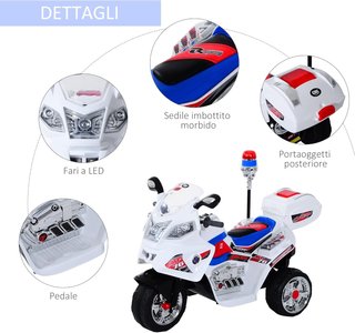 Moto Eléctrica para Niños de 3-5 Años Scooter Eléctrico Juguete 3 Ruedas con Música, Velocidad 3Km/H, Luces 112×51×72.5Cm