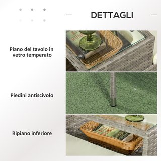 Banco de Exterior de 2 Plazas con Mesa de Café Central, Sofá de Jardín en Acero, Rattan PE y Poliéster, 137X59X82 Cm, Gris y Crema