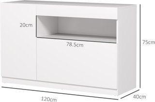Credenza de Cocina Baja Con Puertas Amortiguadas, Mueble Buffet Con 2 Armarios, Estante Abierto, 2 Pasacables, Estante Regulable Y Sistema Antivuelco, Blanco