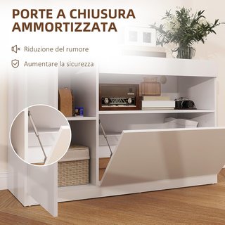 Credenza de Cocina Baja Con Puertas Amortiguadas, Mueble Buffet Con 2 Armarios, Estante Abierto, 2 Pasacables, Estante Regulable Y Sistema Antivuelco, Blanco