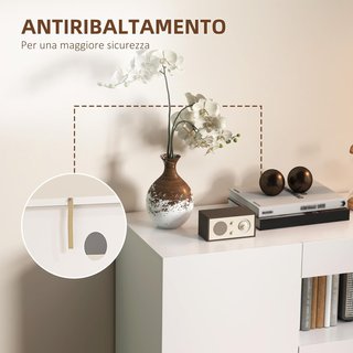 Credenza de Cocina Baja Con Puertas Amortiguadas, Mueble Buffet Con 2 Armarios, Estante Abierto, 2 Pasacables, Estante Regulable Y Sistema Antivuelco, Blanco