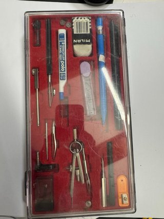 Estuche antiguo compás y accesorios
