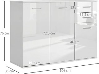Armadio Ufficio 3 Scomparti 2 Cassetti Legno 106X35X76Cm Bianco