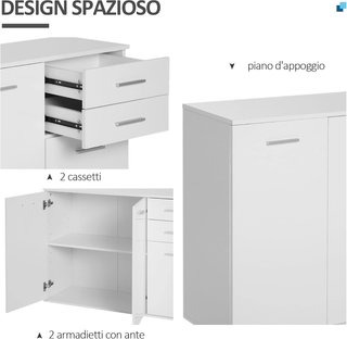Armadio Ufficio 3 Scomparti 2 Cassetti Legno 106X35X76Cm Bianco