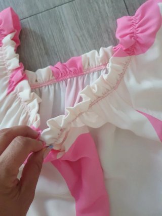 Vestido largo estampado rosa y blanco