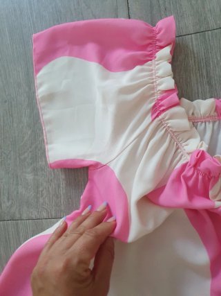 Vestido largo estampado rosa y blanco
