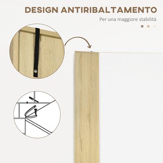 Armario De Baño, Mueble De Baño De Madera Con 2 Armarios Con Puertas Y 2 Estantes Abiertos, Diseño Antivuelco, 53X33.5X195.7 Cm, Blanco Y Madera