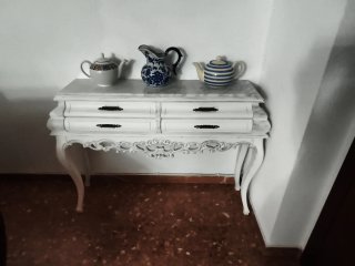 Mesa recibidor mármol y madera