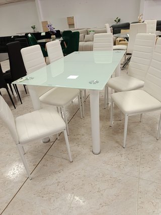 Mesa Cristal Templado + 6 Sillas Polipiel