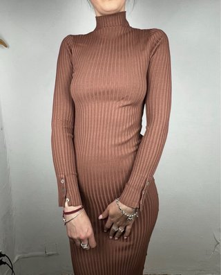 Vestido Midi Zara Marrón Talla M