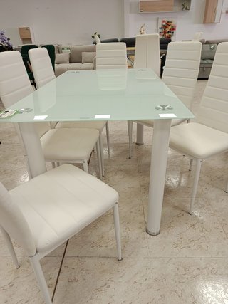 Mesa Cristal Templado + 6 Sillas Polipiel