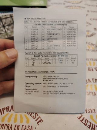 Tarjeta PCI Seriex2 y Paralelo