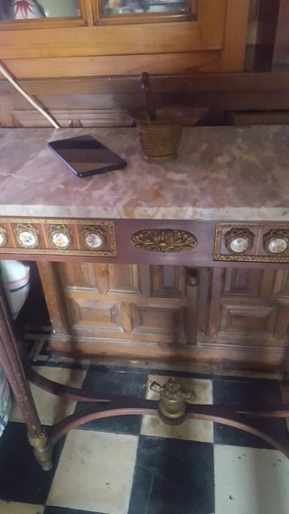 Mesa antigua madera y metal mármol