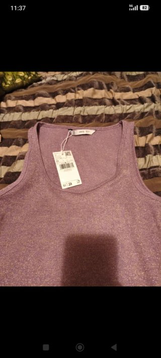 Camiseta Mango Morada Brillos Talla M