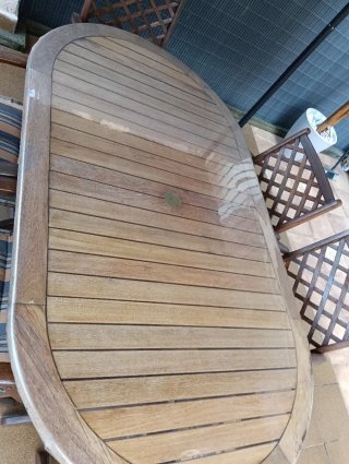 Mesa Teka y 6 Sillas de Jardín Madera con cojines
