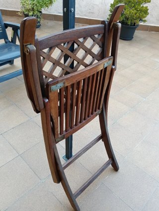 Mesa Teka y 6 Sillas de Jardín Madera con cojines