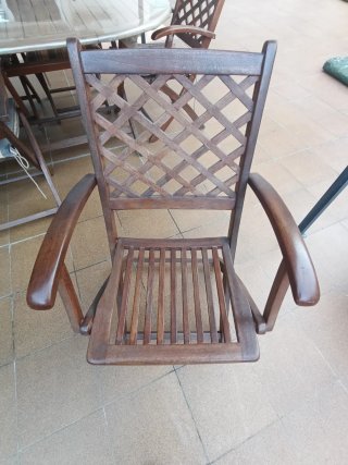 Mesa Teka y 6 Sillas de Jardín Madera con cojines