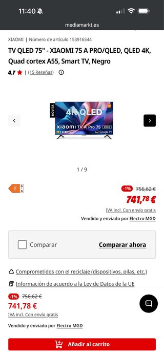 Xiaomi TV QLED 75 4K Smart TV Negro