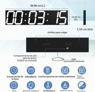 Reloj Digital LED Grande CHKOSDA Negro/Blanco